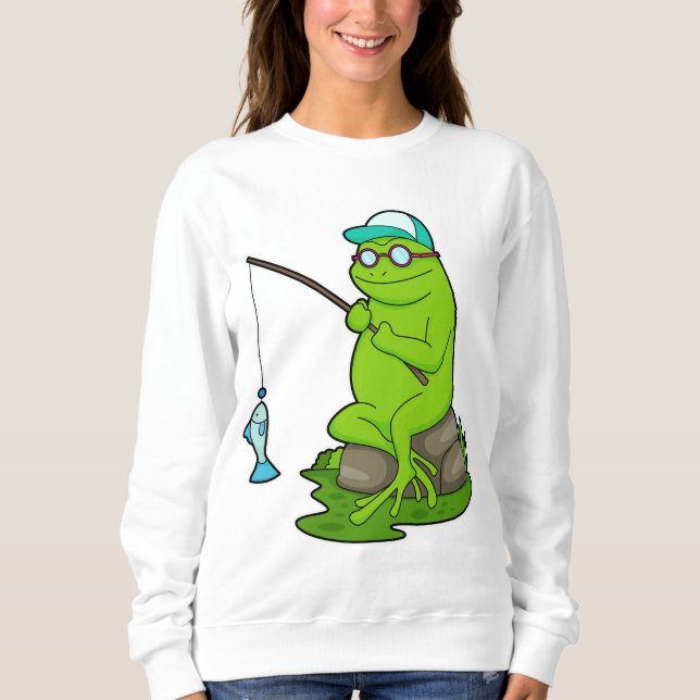 Sweatshirt La grenouille comme pêcheur avec la canne à pêche  (Devant)