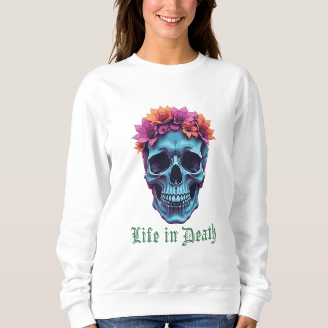 Sweatshirt La vie en mort, en fleurs en bleu (Devant)