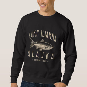 Sweatshirt LAC ILIAMNA ALASKA, un design rétro de pêche
