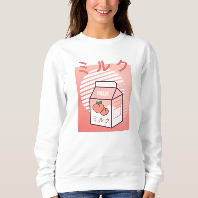 Sweatshirt Lait de pêche japonais rétro de la vache de Kawaii (Devant)