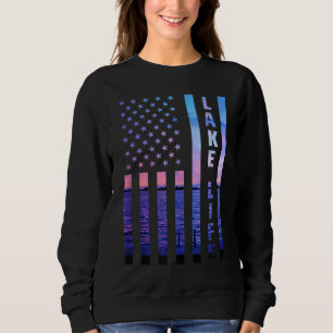 Sweatshirt Lake Life American Flag Dock Sunset Wakeboard Po