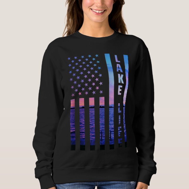 Sweatshirt Lake Life American Flag Dock Sunset Wakeboard Po (Devant)