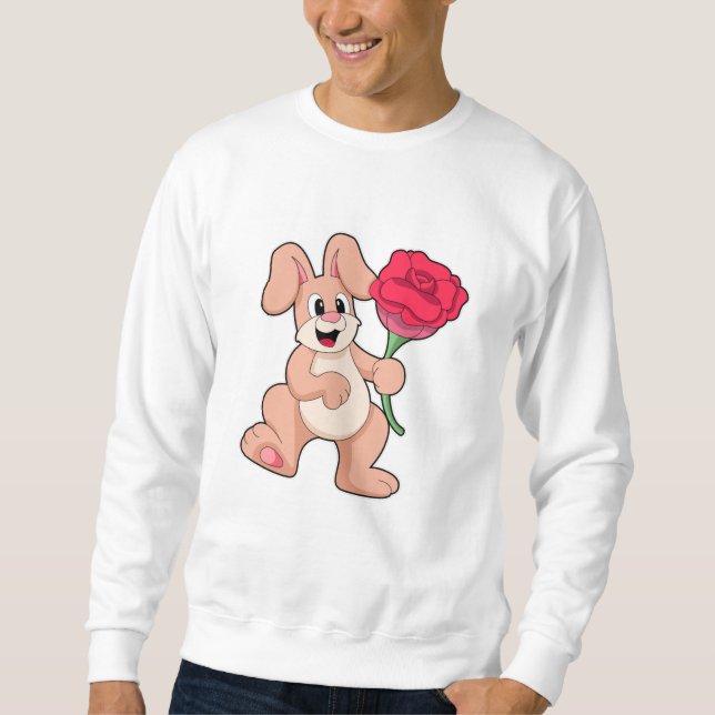 Sweatshirt Lapin avec Rose rouge (Devant)