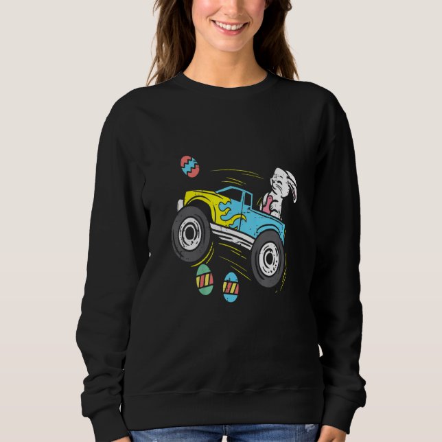 Sweatshirt Lapin de Pâques conduisant un camion monstre Garço (Devant)