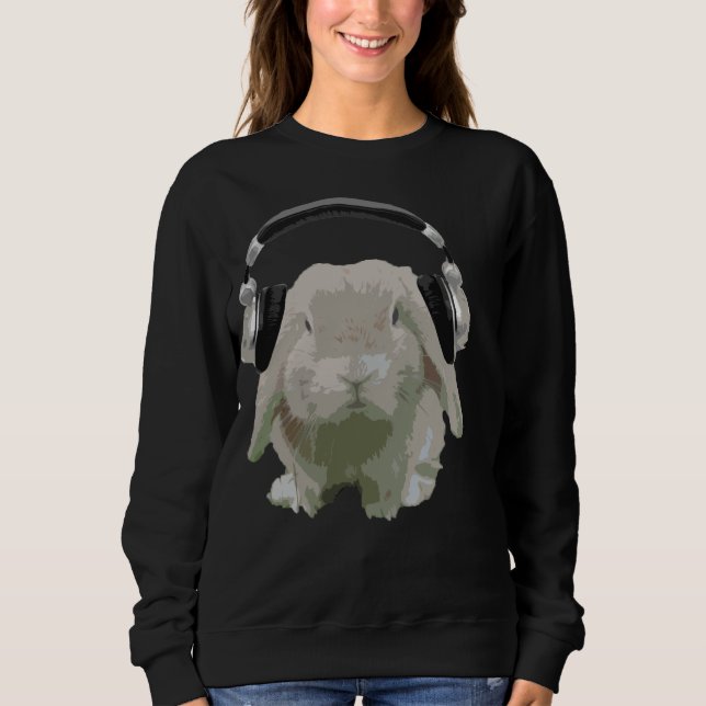 Sweatshirt Lapin du DJ avec le mélomane d'amusement (Devant)