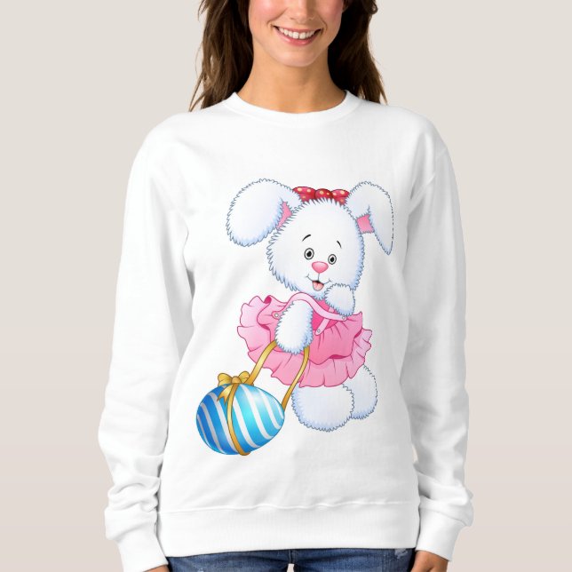 Sweatshirt Lapin lapin rose et blanc de Pâques avec oeuf de P (Devant)