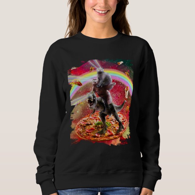 Sweatshirt Laser Eyes Space Cat On Sloth Dinosaur  Rainbow (Devant)