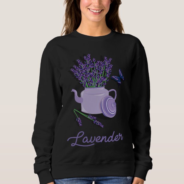 Sweatshirt Lavender Pot Vase Butterfly  Beautiful Flower (Devant)