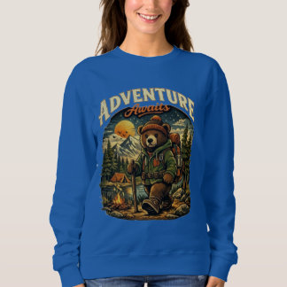 Sweatshirt L'aventure Attend Ourson Randonnée Camping Hoodi V