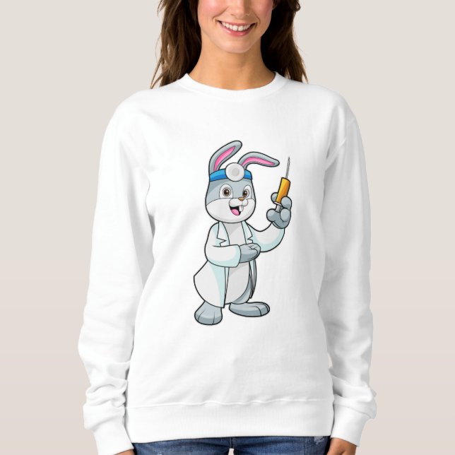 Sweatshirt Le lapin comme docteur à la vaccination avec la se (Devant)