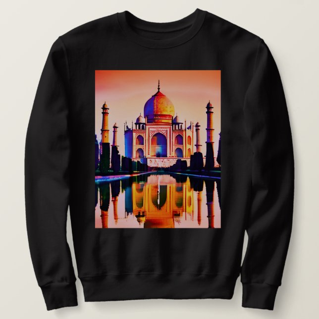 Sweatshirt Le Taj Mahal contre un ciel couché de soleil (Design devant)