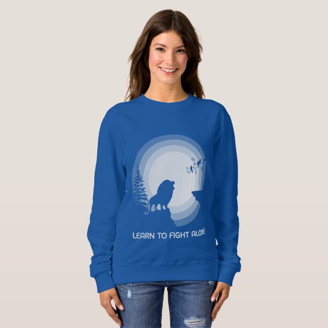Sweatshirt Learn to Fight Alone – Lion Under Moonlight (Devant entier)