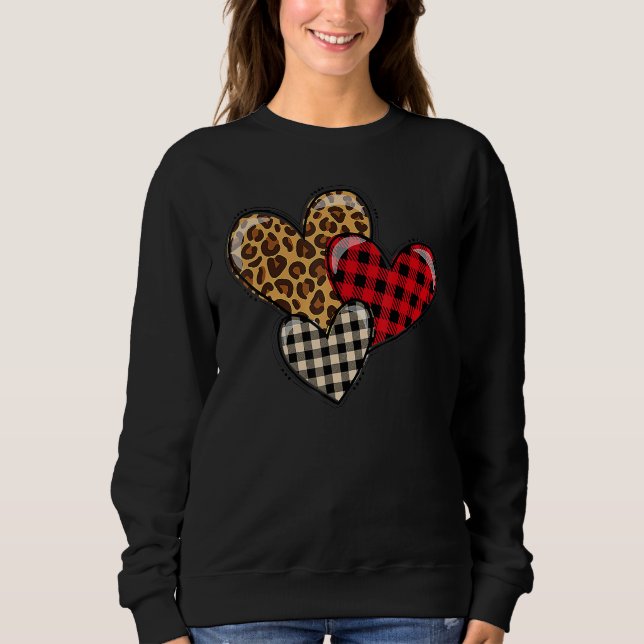 Sweatshirt Leopard and Plaid Print Heart Valentine Love Like  (Devant)