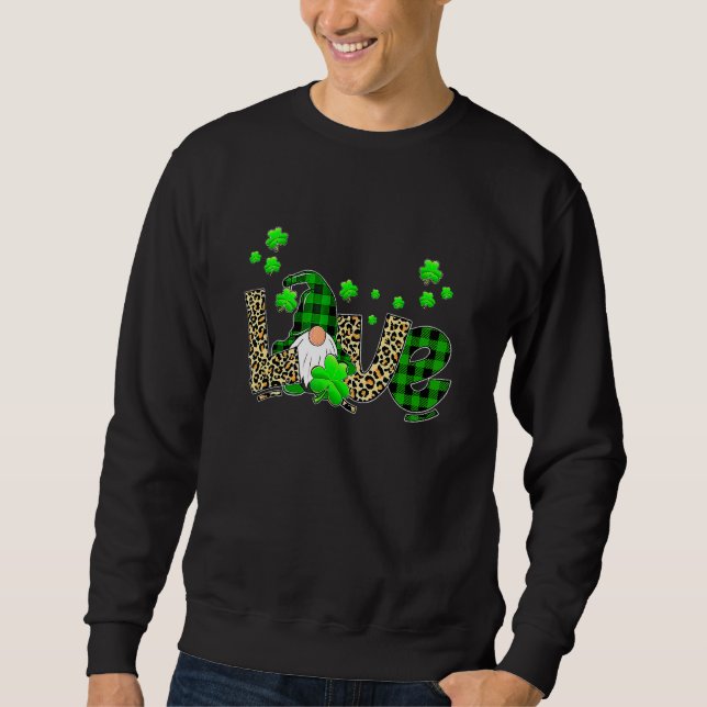 Sweatshirt Leopard Buffalo Plaid Love Jour de la Saint Patric (Devant)