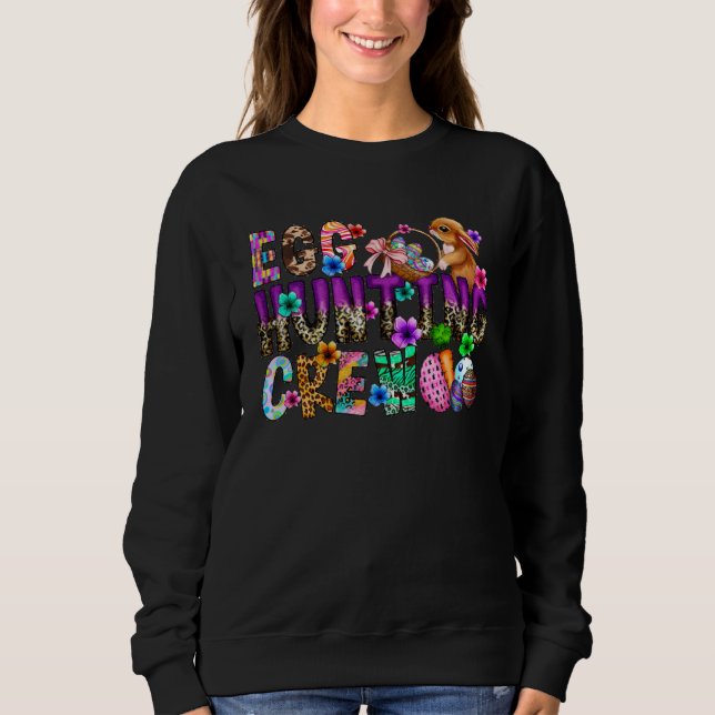 Sweatshirt Leopard Easter Bunny Face Egg Hunting Crew Family  (Devant)
