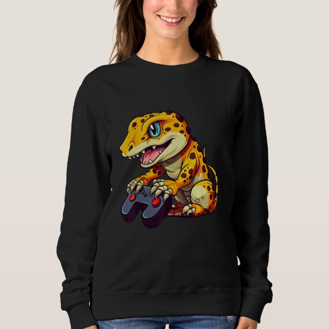 Sweatshirt Leopard Gecko Playing Video Game Lizard & Reptiles (Devant)