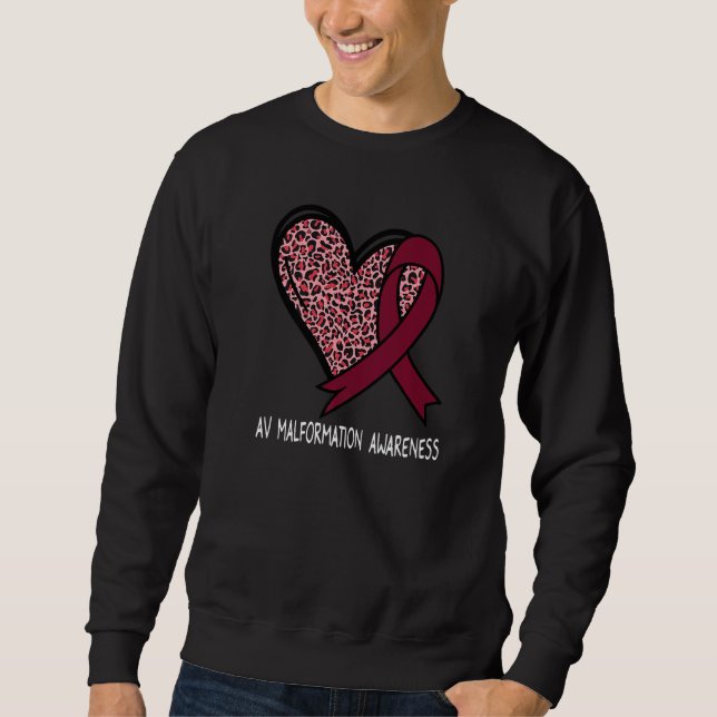 Sweatshirt Leopard Heart AV Malformation Awareness Burgundy R (Devant)
