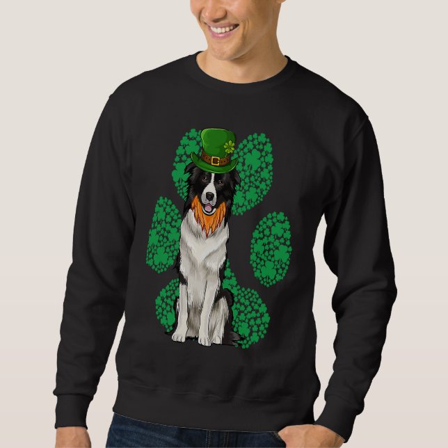 Sweatshirt Leprechaun Border Collie St Patricks Day Shamrock  (Devant)