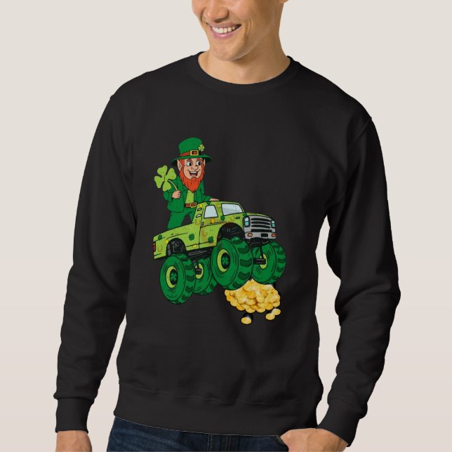 Sweatshirt Leprechaun Monster Truck Shamrock St Patrick Day B (Devant)