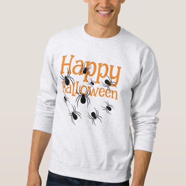 Sweatshirt Les araignées Joyeux Halloween T-shirt noir et ora (Devant)