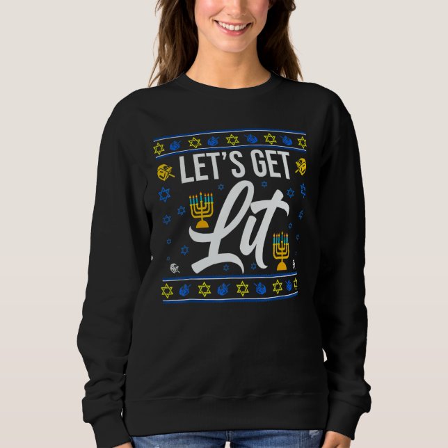Sweatshirt Let's Get Lit Christmas Hanukkah Menorah Jewish Ch (Devant)