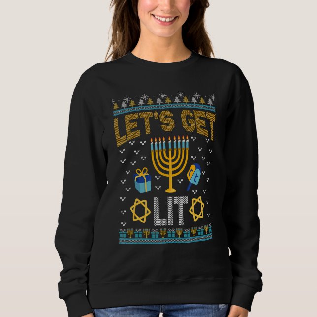 Sweatshirt Let's Get Lit Hanukkah Jew Menorah Jewish Chanukka (Devant)
