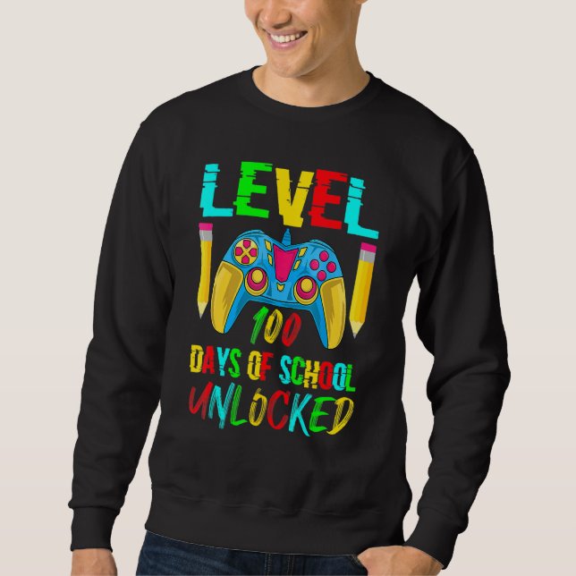 Sweatshirt Level 100 Days Of School Unlocked Video Gamer Cont (Devant)