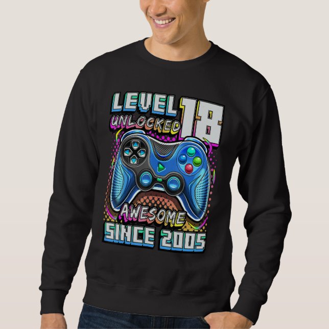 Sweatshirt Level 18 Unlocked Awesome 2005 Video Game 18th Bir (Devant)
