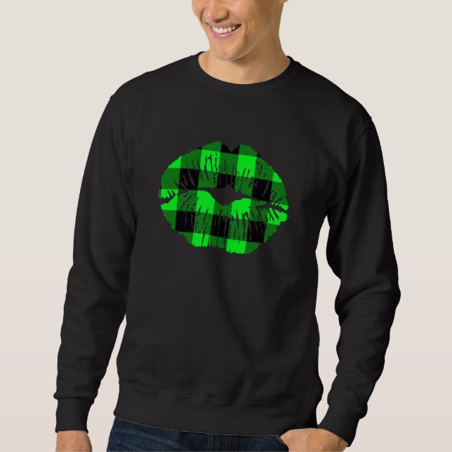 Sweatshirt Lèvres vertes Lèvres Plaid Buffalo Lucky St Patric (Devant)