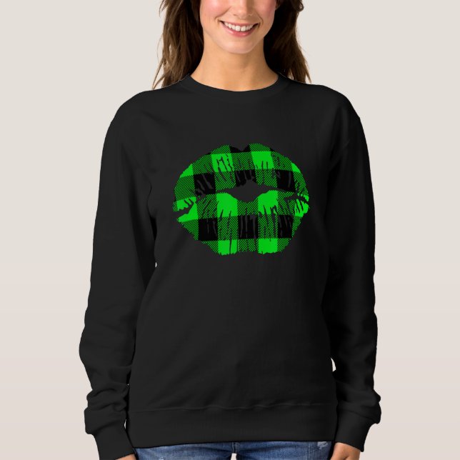 Sweatshirt Lèvres vertes Lèvres Plaid Buffalo Lucky St Patric (Devant)