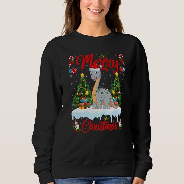 Sweatshirt Lights Xmas Tree Santa Diplodocus Dinosaur Christm (Devant)