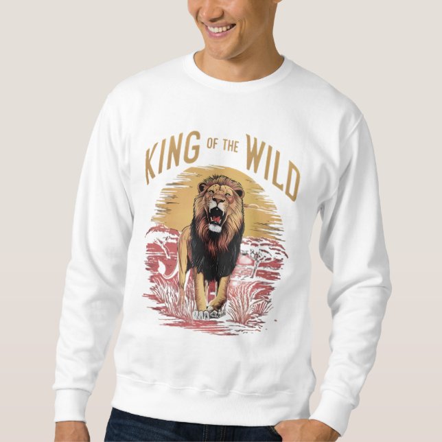 Sweatshirt Lion avec des mots : Roi du Sauvage (Devant)