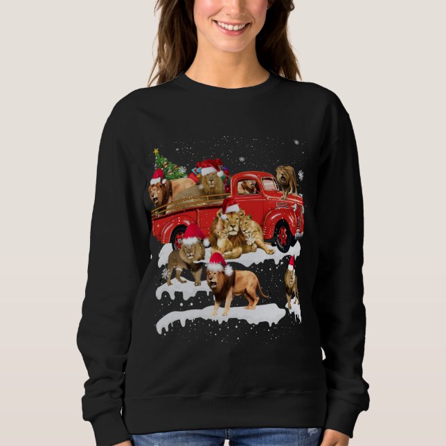 Sweatshirt Lion équitation Camion Rouge Joyeux Noël X mas Lai (Devant)