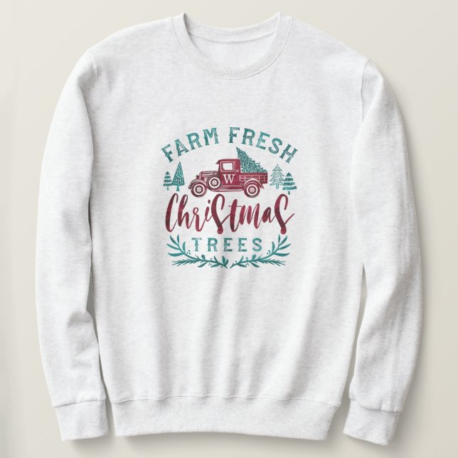 Sweatshirt Livraison rouge fraîche d'arbre de Noël de camion (Design devant)
