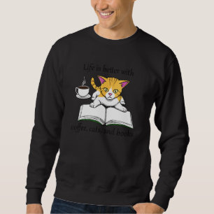Sweatshirt Livre Confortable Lecture Café Et Chats