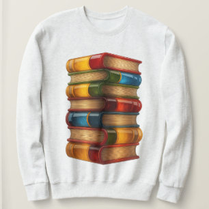 Sweatshirt Livre Peint - Pile 3D de Romans en Résine Colorés