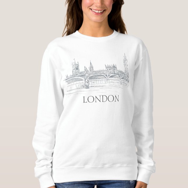Sweatshirt London Bridge Big Ben Skyline Pen et croquis d'enc (Devant)