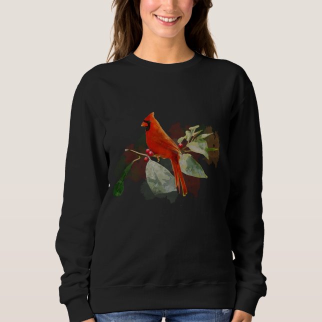 Sweatshirt Longue douille d'oiseau cardinal rouge sauvage (Devant)