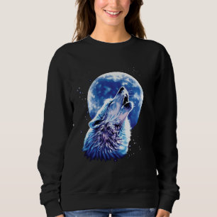 Sweatshirt Loup hurlant à la lune aime loups aquarelle mignon