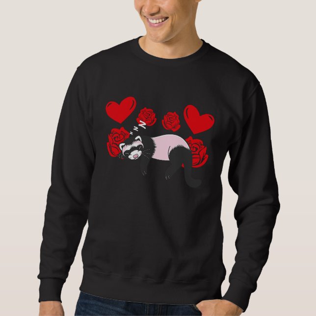 Sweatshirt Love Heart Valentine's Day Roses Ferrets Boys Kids (Devant)