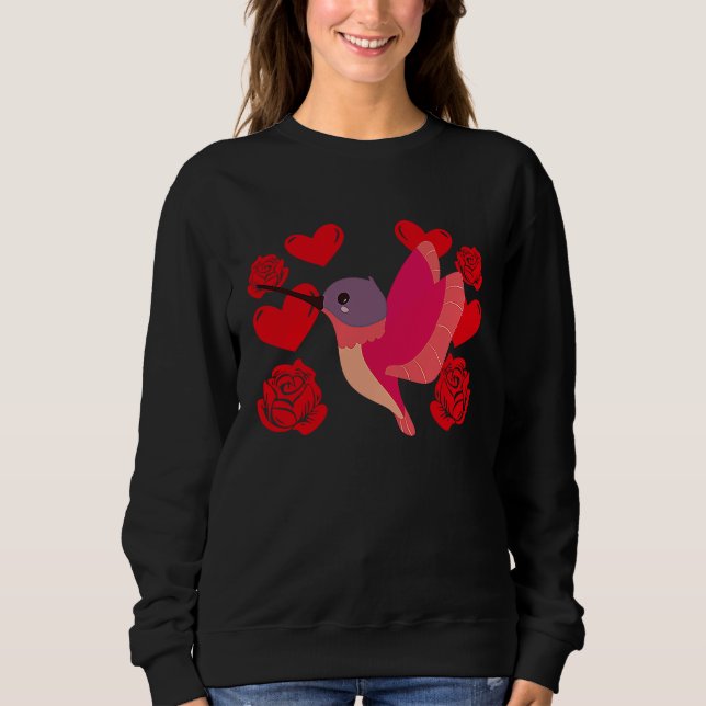 Sweatshirt Love Heart Valentine's Day Roses Hummingbird Boys  (Devant)