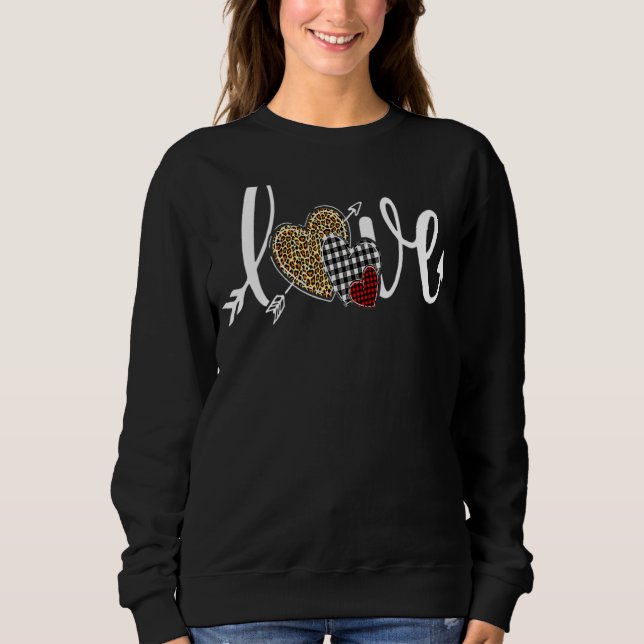 Sweatshirt Love Leopard Plaid Red Hearts Valentines Day Pour  (Devant)