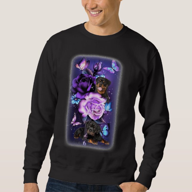 Sweatshirt Love Magical Rottweiler Purple Rose Beurre à fleur (Devant)