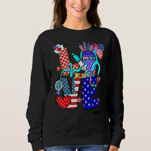 Sweatshirt Love Rn Life Stethoscope Fireworks Usa Drapeau 4e