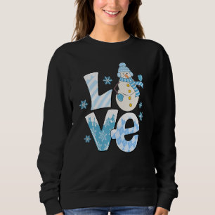 Sweatshirt Love Snowman Blue Plaid Snowflakes Winter Outfit M