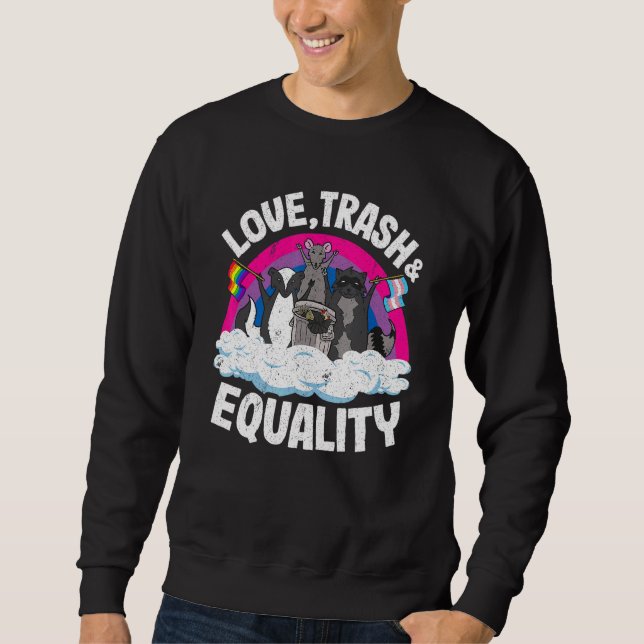 Sweatshirt Love Trash & Égalité Opossum Raccoon Bisexual Fla (Devant)