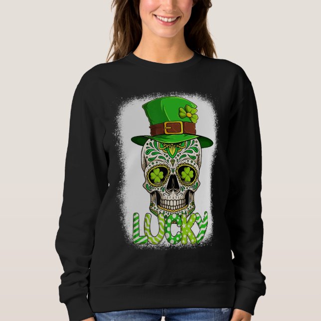 Sweatshirt Lucky Sugar Skull Leprechaun Hat St Patrick's Day  (Devant)