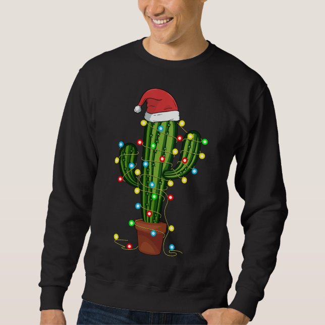 Sweatshirt Lumières de Noël Cactus Lover Drôle cadeau de Noël (Devant)