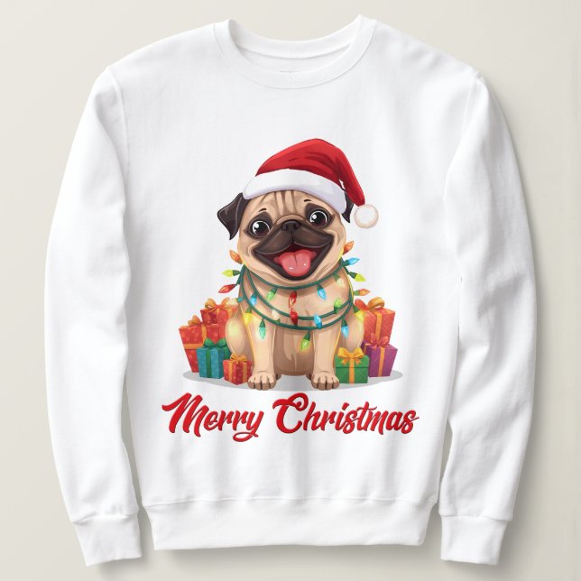 Sweatshirt Lumières de Pug et Délices de Noël (Design devant)