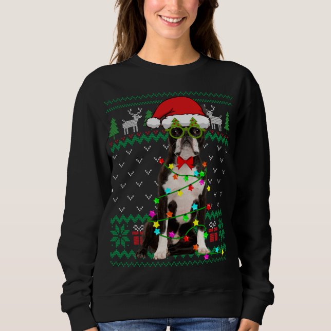 Sweatshirt Luminaires de Noël doux Boston Terrier Chien P (Devant)